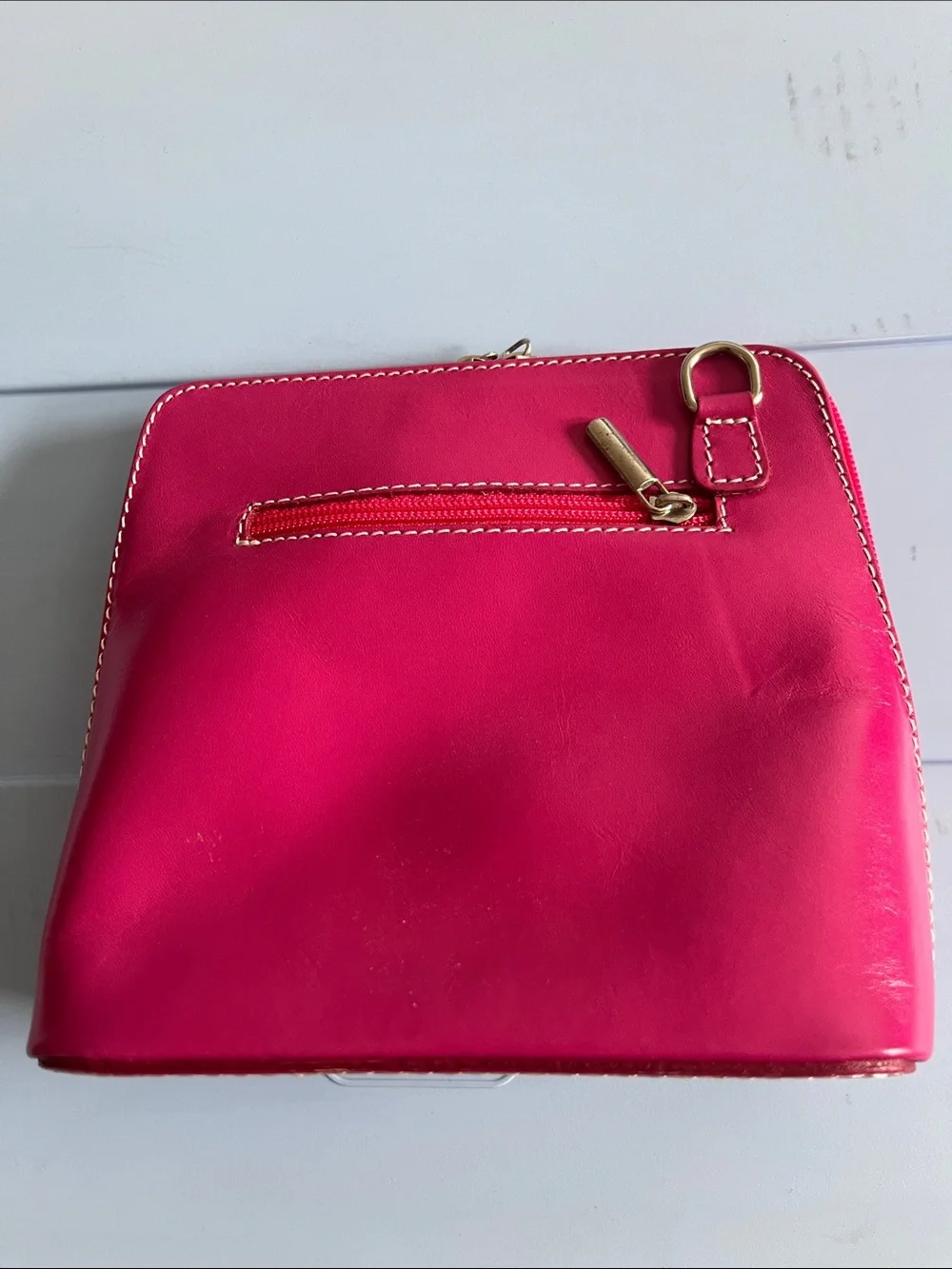 Vera Pelle Bright Pink Leather Wristlet Clutch with Gold Ring